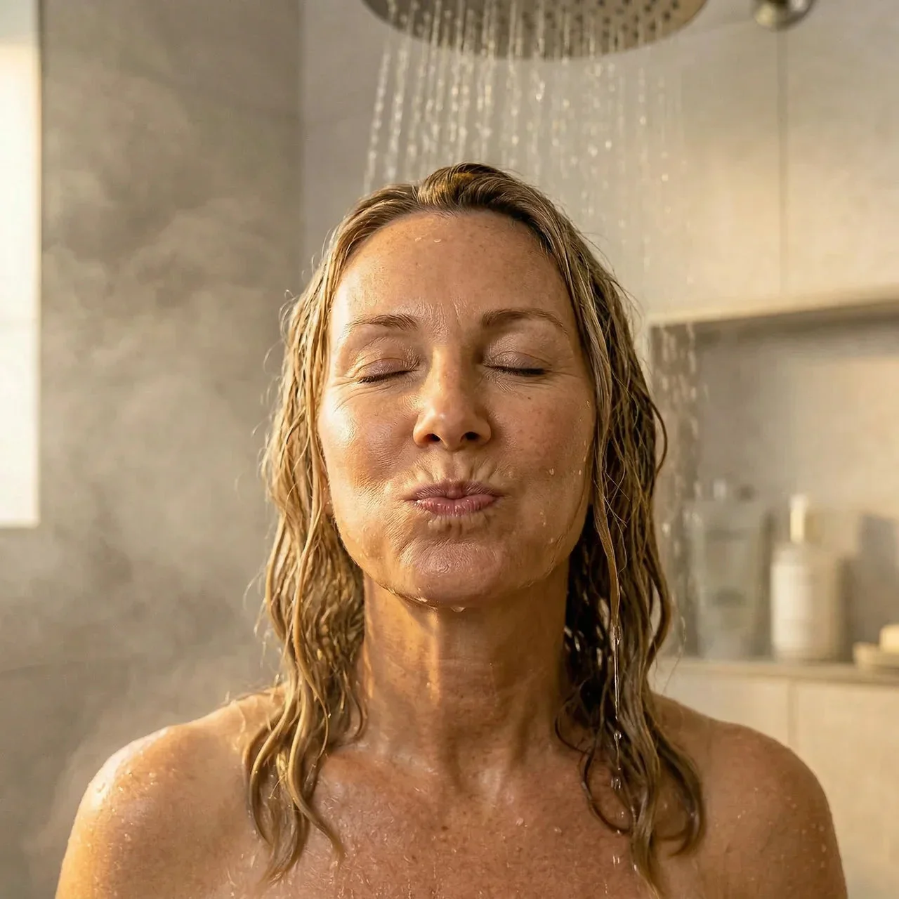 Mulher usando o produto no banho